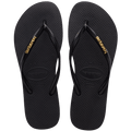 Women's Slim Logo Metallic Flip Flops - Black/Golden